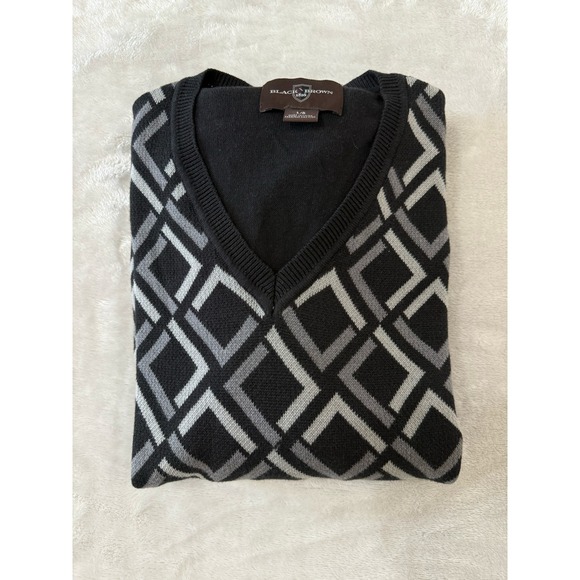 Black Brown 1826 Sweater Vest Mens L/G Long Sleeve Diamond Knit V Neck - Picture 1 of 7